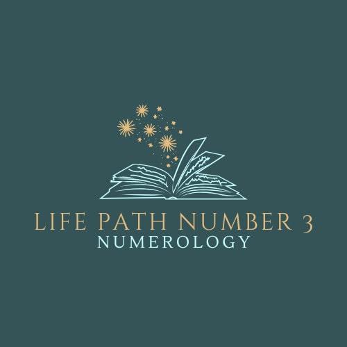 A logo for Life Path Number 3 Numerology featuring an open book with pages slightly fanned out. Above the book, several golden stars of varying sizes appear to be emerging, adding a magical and enchanting feel. Image used for the article Life path number 3.